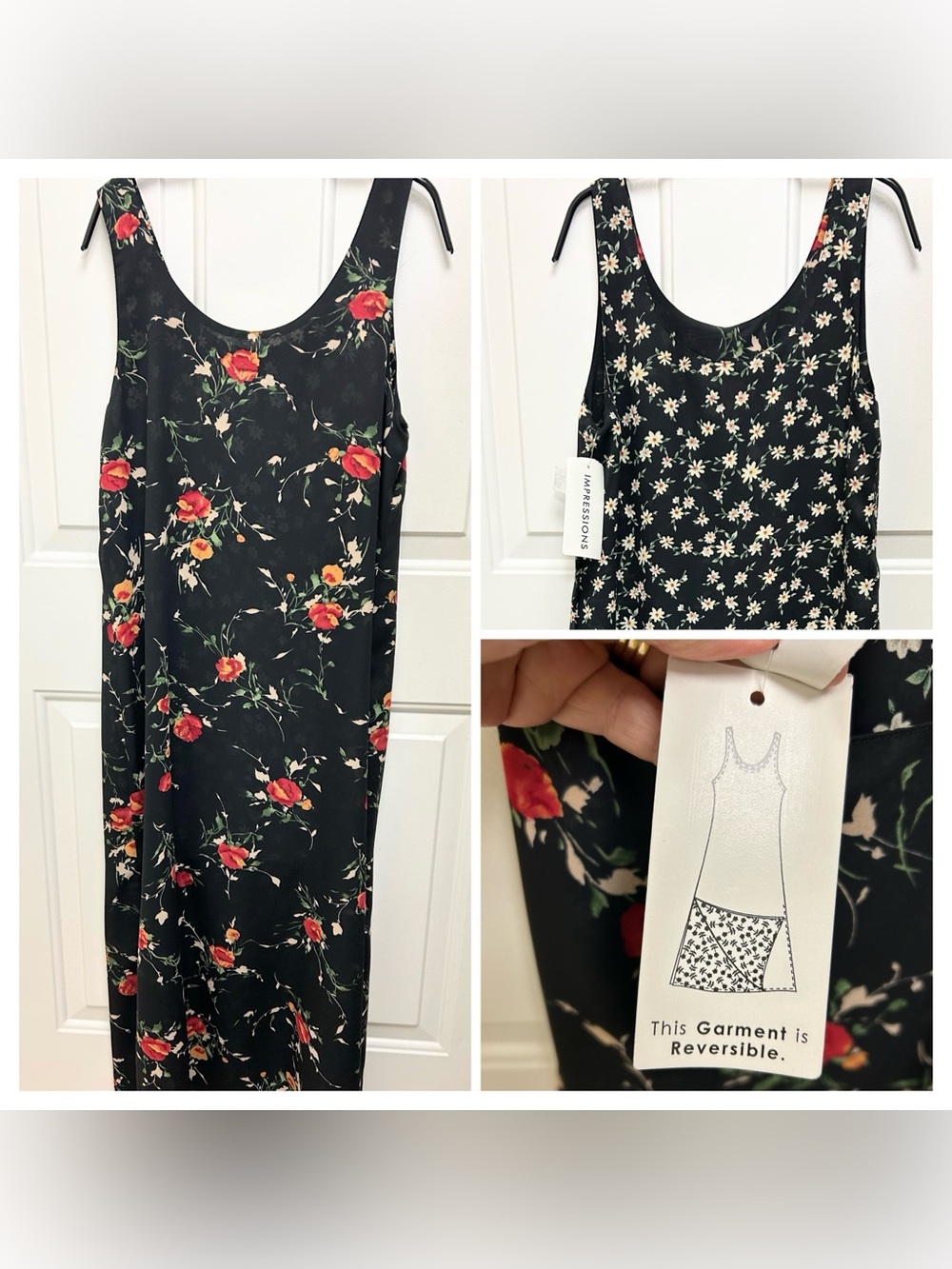 Impressions Reversible Maxi Dress in Black with Red Floral